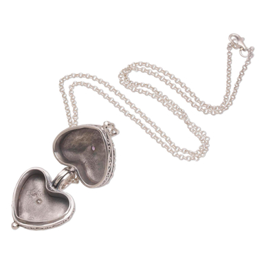 Amethyst-Herz-Medaillon-Halskette - Herzförmige Medaillon-Halskette aus Sterlingsilber und Amethyst