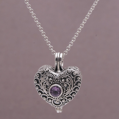 Amethyst-Herz-Medaillon-Halskette - Herzförmige Amethyst-Medaillon-Halskette aus Sterlingsilber