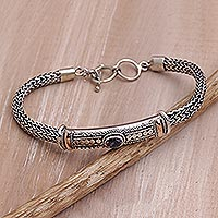 Gold accent amethyst pendant bracelet, 'Center of Hope' - Gold Accent 925 Silver Amethyst Pendant Bracelet form Bali