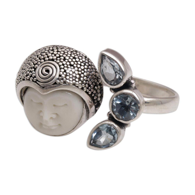 Blue topaz wrap ring, 'Knight's Tale' - Blue Topaz and Sterling Silver Wrap Ring from Bali