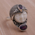 Amethyst cocktail ring, 'Moonlight Prince' - Amethyst and 925 Silver Face Shaped Ring from Bali thumbail