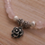 Rose quartz beaded stretch bracelet, 'Still Rose' - Rose Quartz and Flower Charm Beaded Bracelet from Bali (image 2d) thumbail