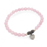 Rose quartz beaded bracelet, 'Sentimental Charm' - Rose Quartz 925 Silver Heart Charm Bracelet from Bali