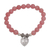 Agate beaded stretch bracelet, 'Sentimental Charm' - Pink Agate and Heart Charm Beaded Bracelet from Bali thumbail