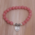 Agate beaded stretch bracelet, 'Sentimental Charm' - Pink Agate and Heart Charm Beaded Bracelet from Bali (image 2b) thumbail