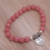 Agate beaded stretch bracelet, 'Sentimental Charm' - Pink Agate and Heart Charm Beaded Bracelet from Bali (image 2c) thumbail