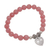 Agate beaded stretch bracelet, 'Sentimental Charm' - Pink Agate and Heart Charm Beaded Bracelet from Bali (image 2d) thumbail