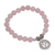 Rose quartz beaded stretch bracelet, 'Lotus Burst' - Rose Quartz and Lotus Charm Beaded Bracelet from BAli (image 2d) thumbail