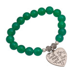 Agate beaded stretch bracelet, 'Path of Love' - Green Agate and Heart Charm Beaded Bracelet from Bali