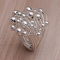 925 Sterling Silver Artistic Cocktail Ring from Bali,'Stellar Orbs'