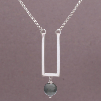 Cultured pearl pendant necklace, 'In Tune' - Grey Cultured Pearl and Sterling Silver Necklace form Bali