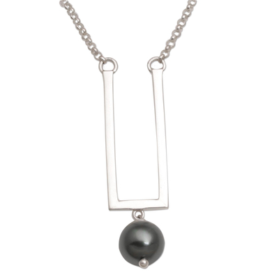 collar con colgante de perlas cultivadas - Collar de perlas cultivadas grises y plata de ley de Bali