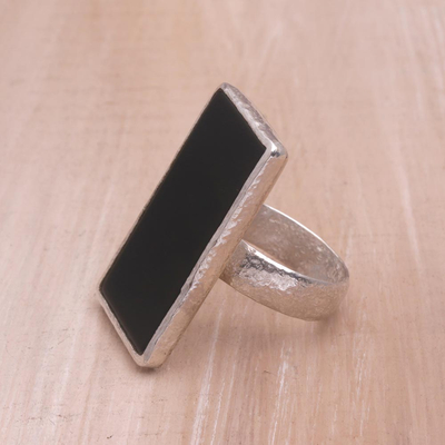 Onyx-Cocktailring - Handgefertigter Ring aus Sterlingsilber und Onyx aus Indonesien