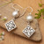 Cultured pearl dangle earrings, 'Square Dance' - Cultured Pearl and Sterling Silver Dangle Earrings from Bali (image 2c) thumbail