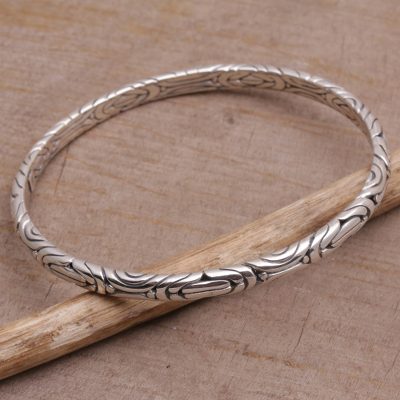 Sterling silver bangle bracelet, 'Be in Motion' - Artisan Crafted 925 Sterling Silver Balinese Bangle Bracelet
