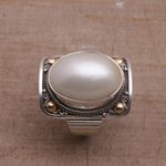 Gold accent cultured mabe pearl dome ring, 'Palace of Moonlight' - Gold Accent Cultured Mabe Pearl Dome Ring from Bali