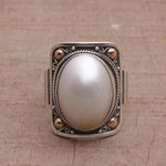 Gold accent cultured mabe pearl dome ring, 'Palace of Moonlight' - Gold Accent Cultured Mabe Pearl Dome Ring from Bali