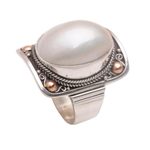 Gold accent cultured mabe pearl dome ring, 'Palace of Moonlight' - Gold Accent Cultured Mabe Pearl Dome Ring from Bali