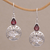Garnet dangle earrings, 'Peach Tree' - Handmade Sterling Silver Peach Tree Earrings with Garnet thumbail