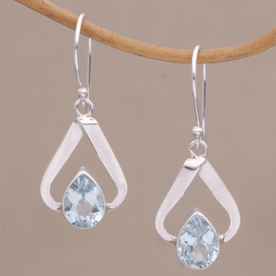 Blue topaz dangle earrings, 'Beribboned in Blue' - Blue Topaz and Sterling Silver Dangle Earrings from Bali
