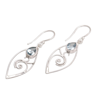 Blue topaz dangle earrings, 'Natural Swirl' - Blue Topaz and Sterling Silver Swirl Motif Dangle Earrings
