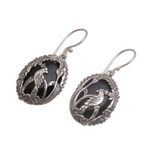 Onyx dangle earrings, 'Cockatoo Garden' - Onyx and Sterling Silver Cockatoo Dangle Earrings from Bali