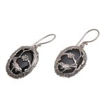 Onyx dangle earrings, 'Avian Curiosity' - Onyx and 925 Silver Bird-Themed Dangle Earrings from Bali