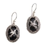 Onyx dangle earrings, 'Nature's Freedom' - Onyx and 925 Silver Bird-Themed Dangle Earrings from Bali
