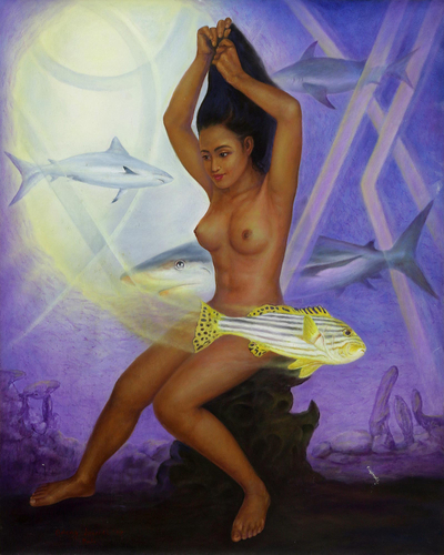 'Deep Smile' (2007) - Surreal Underwater Oil Portrait of a Balinese Nude