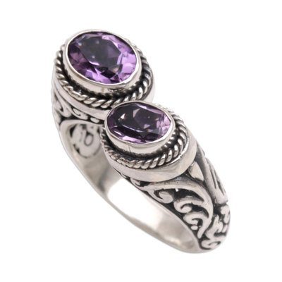 Amethyst wrap ring, 'Dreamy Gaze' - Amethyst Purple Gem on 925 Sterling Silver Wrap Ring