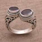 Garnet wrap ring, 'Garden Gaze' - Garnet and Sterling Silver Wrap Ring from Bali