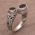Garnet wrap ring, 'Garden Gaze' - Garnet and Sterling Silver Wrap Ring from Bali