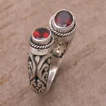 Garnet wrap ring, 'Garden Gaze' - Garnet and Sterling Silver Wrap Ring from Bali