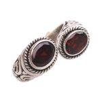 Garnet wrap ring, 'Garden Gaze' - Garnet and Sterling Silver Wrap Ring from Bali