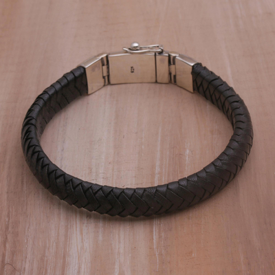 Armband aus Leder - Schwarzes geflochtenes Lederarmband aus Bali