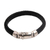Leather wristband bracelet, 'Shrine Weave in Black' - Black Leather Braided Wristband Bracelet from Bali