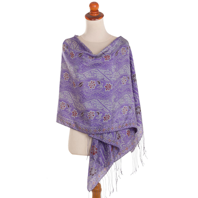 chal de seda batik - Mantón de seda floral Batik hecho a mano artesanalmente en Iris de Bali