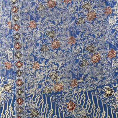 chal de seda batik - Chal de seda batik con motivos florales añil de Bali