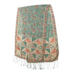 Batik silk shawl, 'Orchid Temple in Moss Green' - Batik Silk Shawl with Moss Green Floral Motifs from Bali