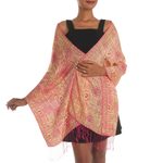 Silk batik shawl, 'Ceplok Temple Fuchsia' - Pink Hand Dyed Batik Silk Shawl with Ceplok Motif from Java