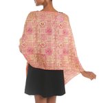 Silk batik shawl, 'Ceplok Temple Fuchsia' - Pink Hand Dyed Batik Silk Shawl with Ceplok Motif from Java