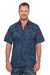 Men's cotton batik shirt, 'Pixel Play' - Men's 100% Cotton Navy Short Sleeve Batik Shirt thumbail