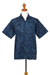 Men's cotton batik shirt, 'Pixel Play' - Men's 100% Cotton Navy Short Sleeve Batik Shirt (image 2e) thumbail