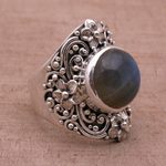 Labradorite dome ring, 'Jepun Mists' - Labradorite and Sterling Silver Dome Ring from Bali