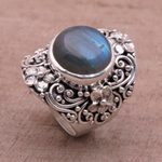 Labradorite dome ring, 'Jepun Mists' - Labradorite and Sterling Silver Dome Ring from Bali
