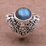 Labradorite dome ring, 'Jepun Mists' - Labradorite and Sterling Silver Dome Ring from Bali