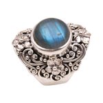 Labradorite dome ring, 'Jepun Mists' - Labradorite and Sterling Silver Dome Ring from Bali