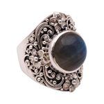 Labradorite dome ring, 'Jepun Mists' - Labradorite and Sterling Silver Dome Ring from Bali