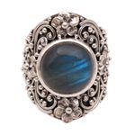 Labradorite dome ring, 'Jepun Mists' - Labradorite and Sterling Silver Dome Ring from Bali