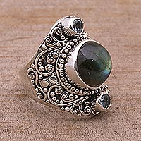 Featured review for Labradorite and blue topaz cocktail ring, Beguiling Soul